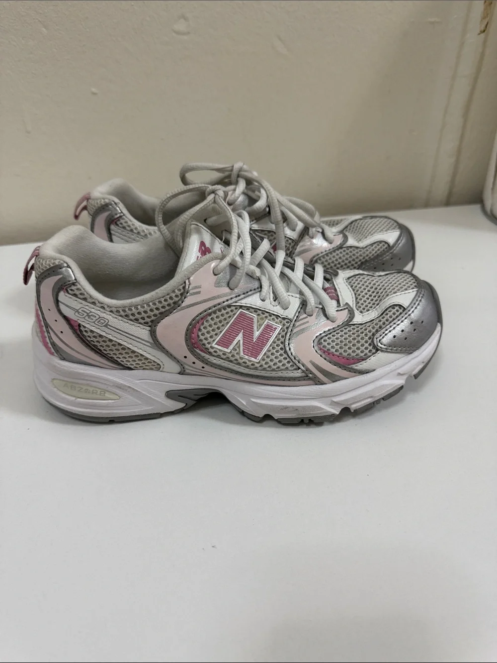 New Balance Kids White, Pink & Gray Athletic Sneakers